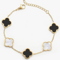 18K Gold White & Black Clover Lucky Bracelet