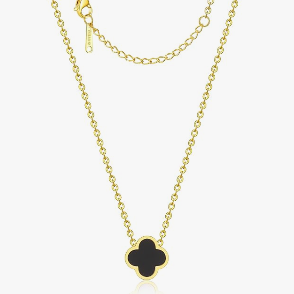 18K Gold Black Clover Lucky Pendant Necklace