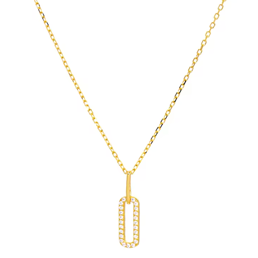 Dainty Gold Vertical Bar Pendant with Pavé Zirconia