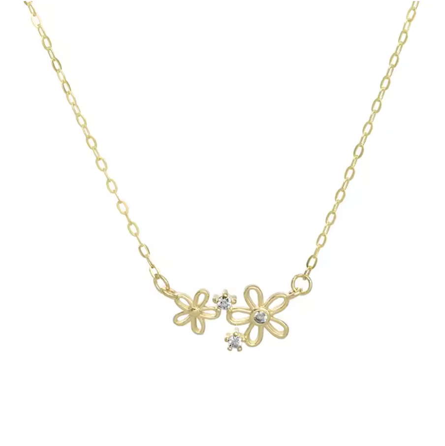 Delicate Five-Petal Double Flower Zirconia Necklace