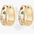 Multi-Colored Chunky Pavé Huggie Earrings