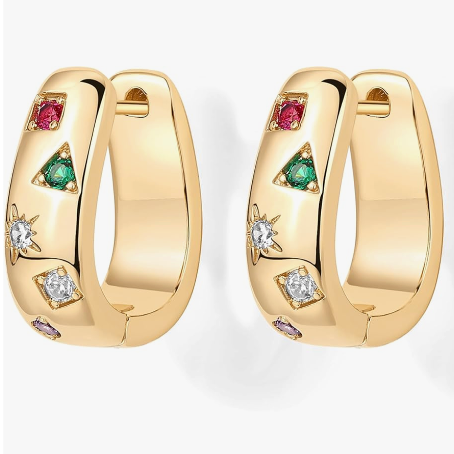 Multi-Colored Chunky Pavé Huggie Earrings